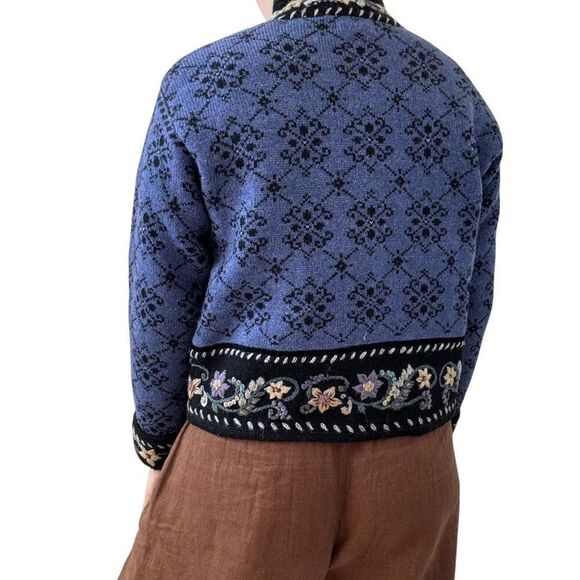 Vintage 1990s Icelandic Design Womens Blue 100% Wool Nordic Hippy Cardigan Sz S - Picture 6 of 6